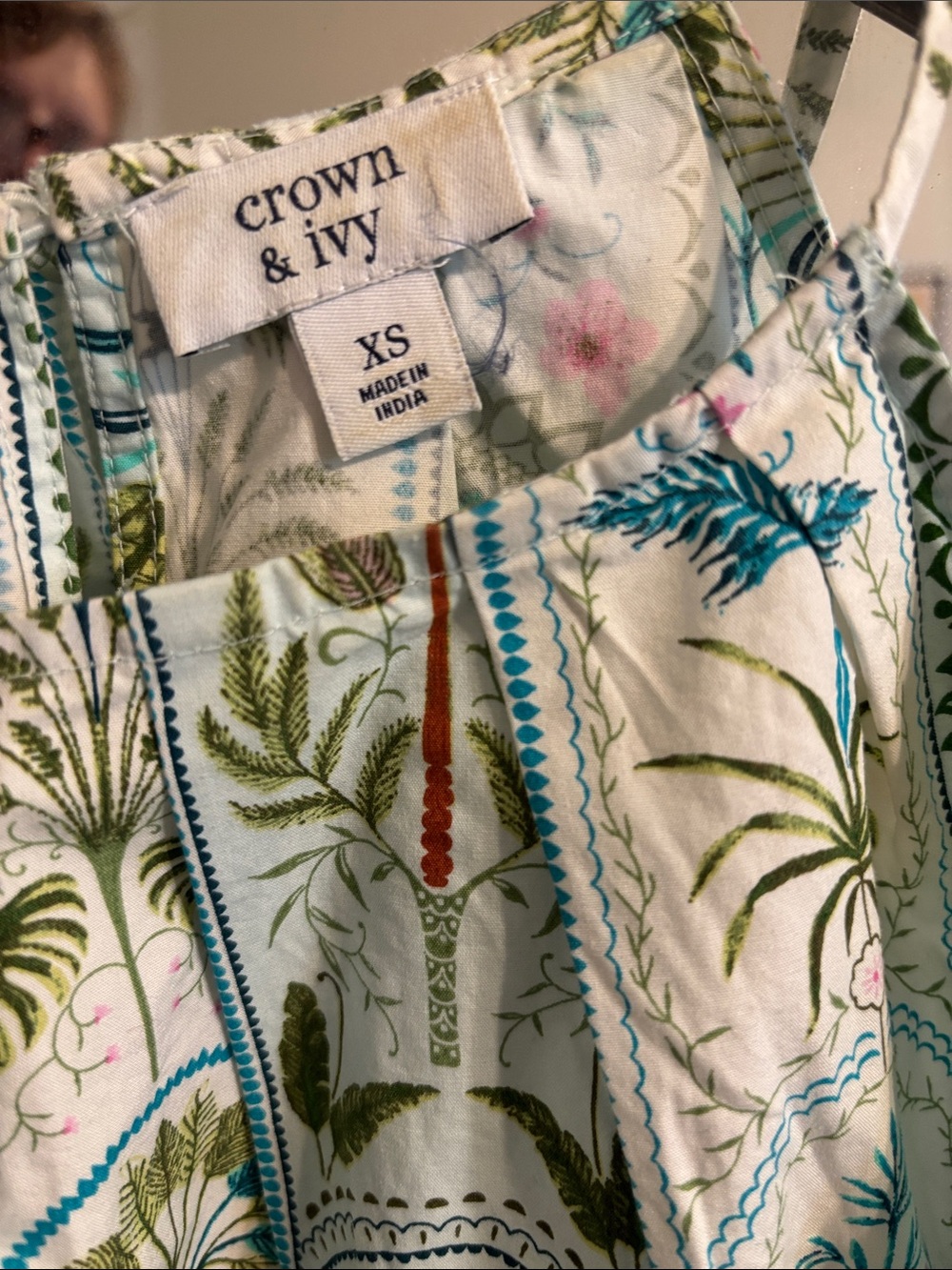 crown & ivy White Halter Tank with Blue, Green, and Pink Floral Stripes - Picture 2 of 7